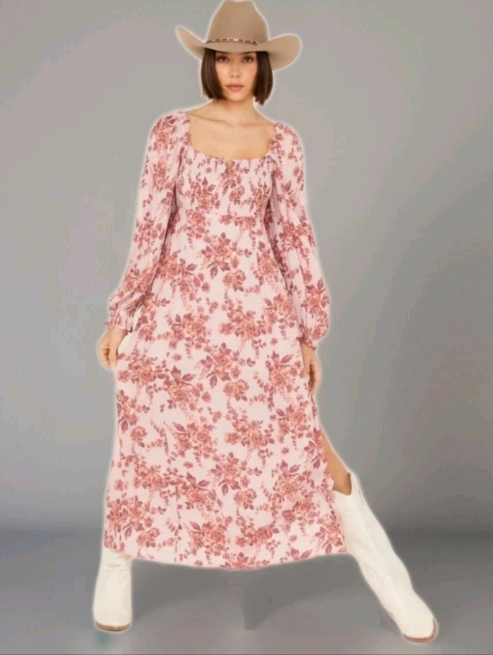 Free People Jaymes Smocked Long Maxi Dress Med Pink Floral Boho Cottage Resort